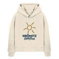 Damen Bio Boxcut Hoodie Grömitz Sonne Baltic Beach in Natural Raw – Frontdruck mit goldener Sonne, Shirtigo-Originalmockup 1