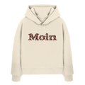 Damen-Bio-Boxcut-Hoodie in Natural Raw mit Moin-Leo-Blush-Pink-Frontprint.