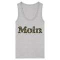 Damen Bio Fitted Tank Top in Cool Heather Grey mit Moin-Leoprint in Sage Green als Frontprint, Original-Mockup.
