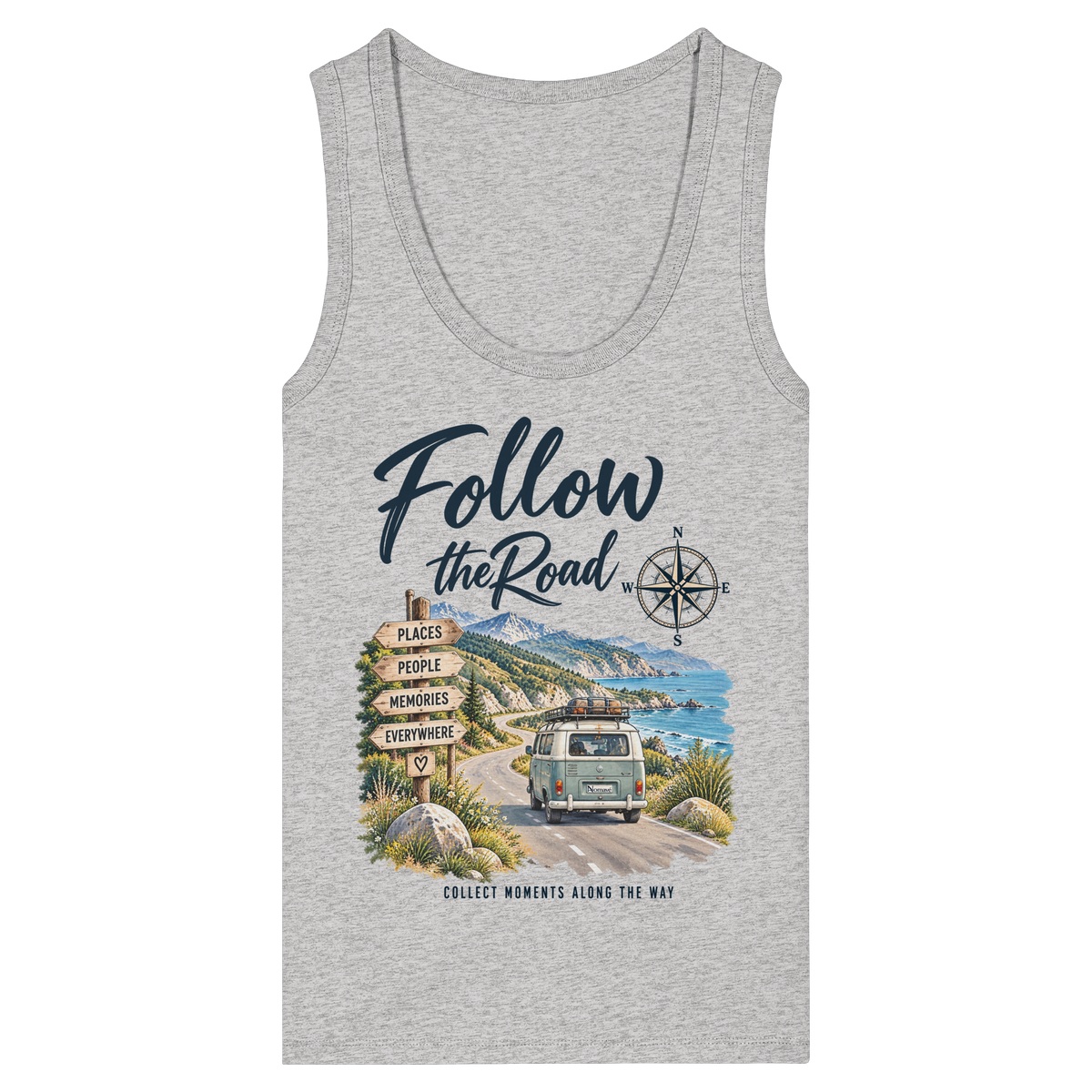Follow the Road – Vanlife – Damen Bio Fitted Tank Top – Frontprint
