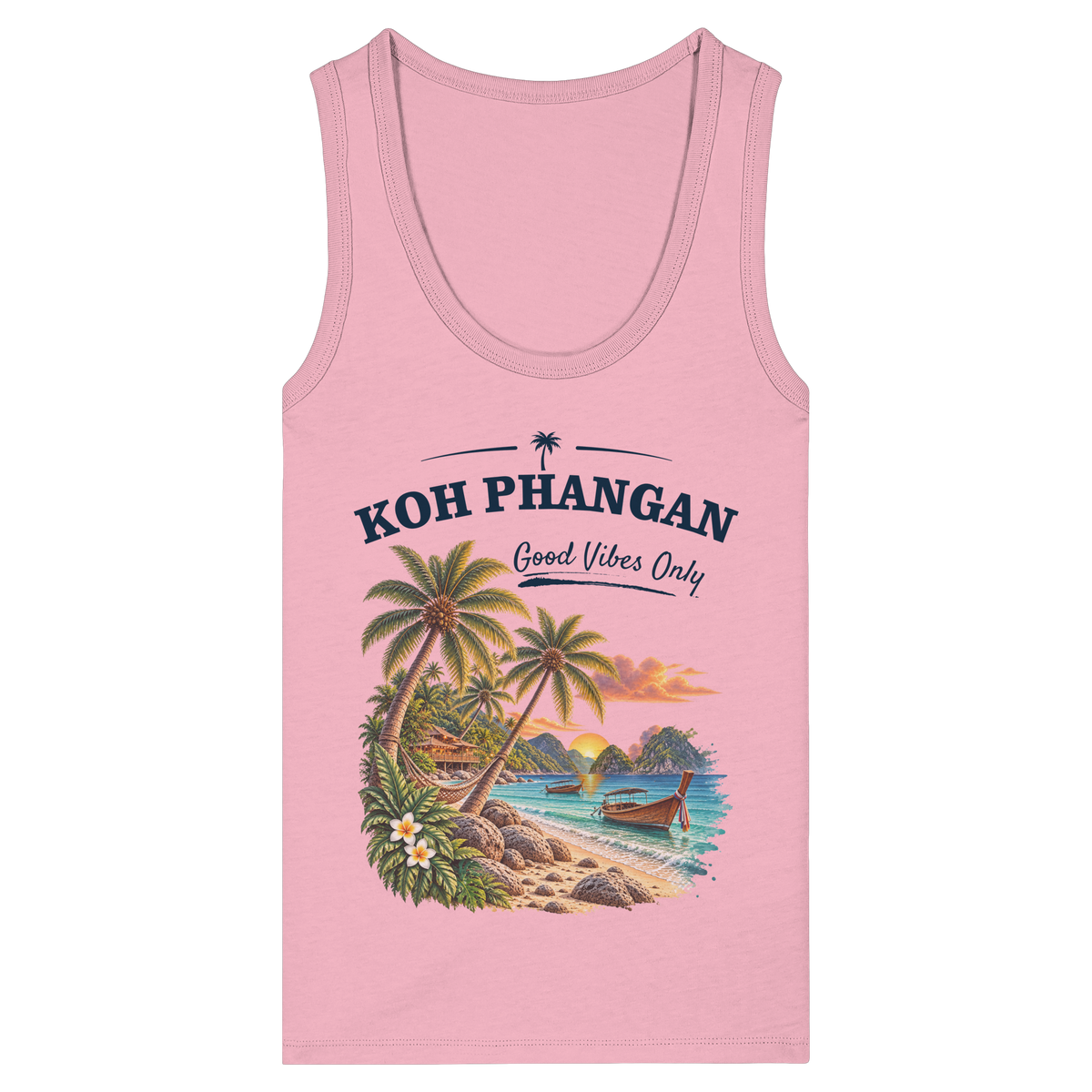 Koh Phangan Good Vibes Only – Damen Bio Tank Top – Original-Mockup womens organic fitted tank top cotton pink mit Frontprint