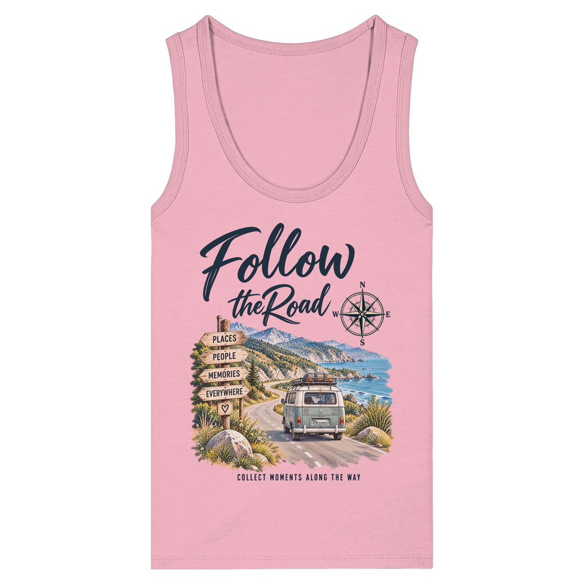 Follow the Road – Vanlife – Damen Bio Fitted Tank Top – Frontprint