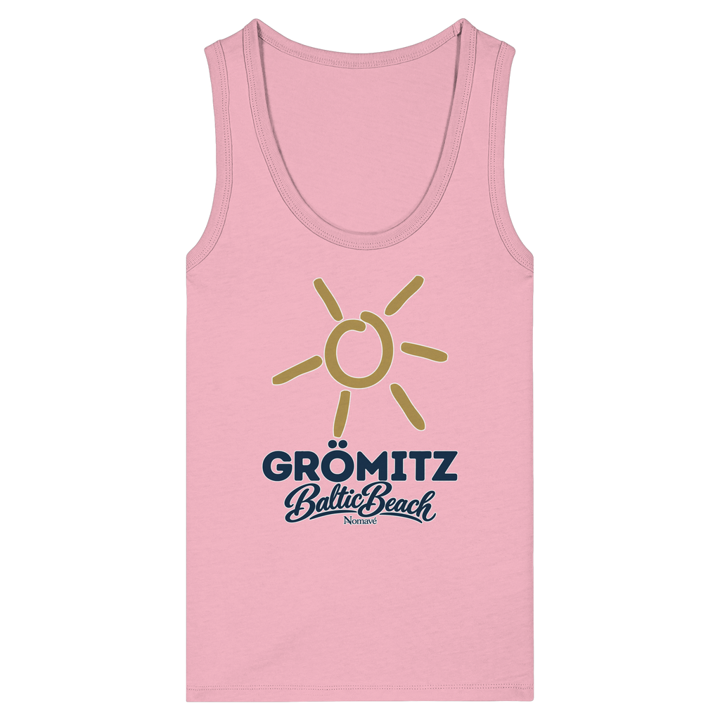 Damen Bio Tanktop Grömitz Sonne Baltic Beach in Cotton Pink – Frontdruck mit goldener Sonne, Shirtigo-Originalmockup 3