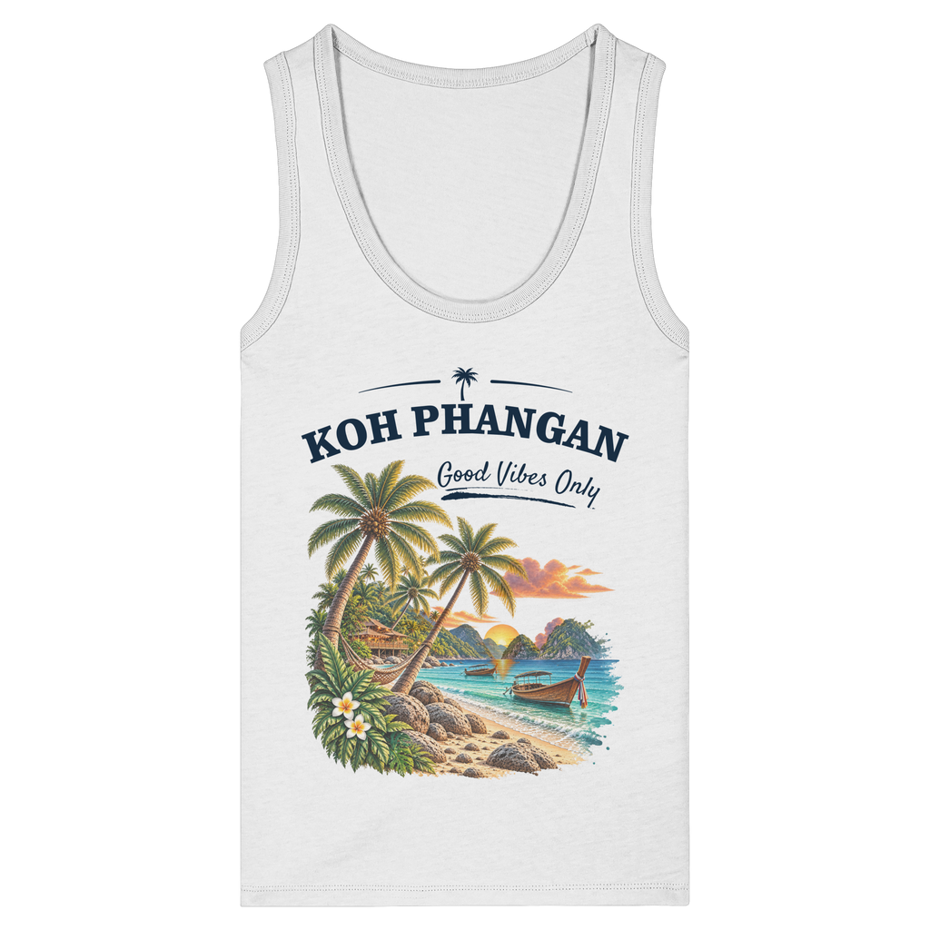 Koh Phangan Good Vibes Only – Damen Bio Tank Top – Original-Mockup womens organic fitted tank top white mit Frontprint