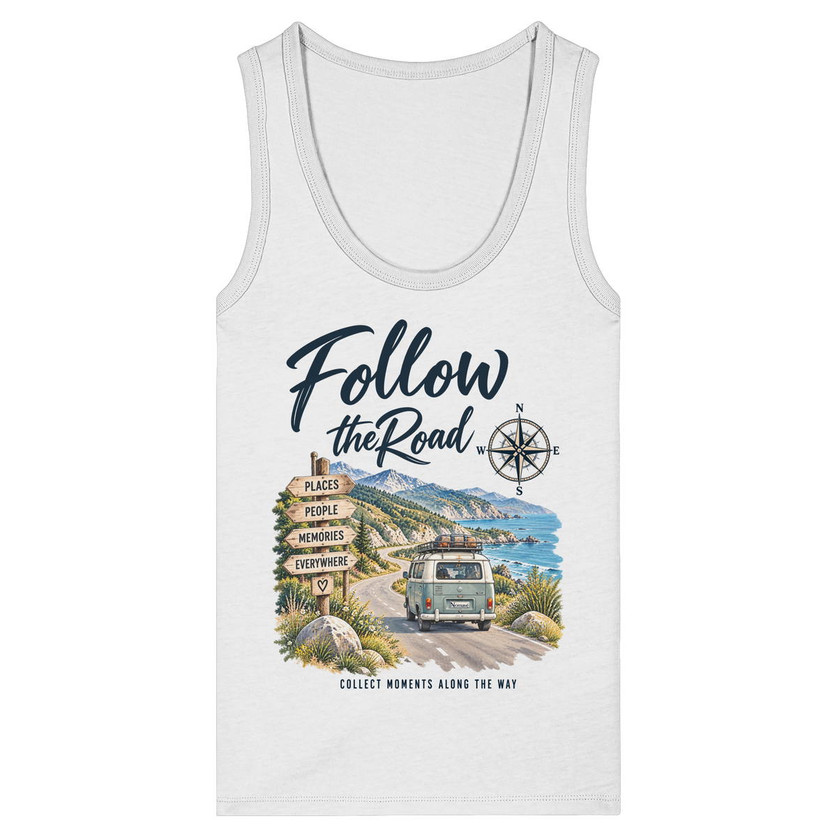 Follow the Road – Vanlife – Damen Bio Fitted Tank Top – Frontprint