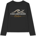 Shirtigo-Originalmockup: Damen Bio-Longsleeve Kühlungsborn Baltic Waves, Dark Edition, Black, Vorderansicht mit Motiv.
