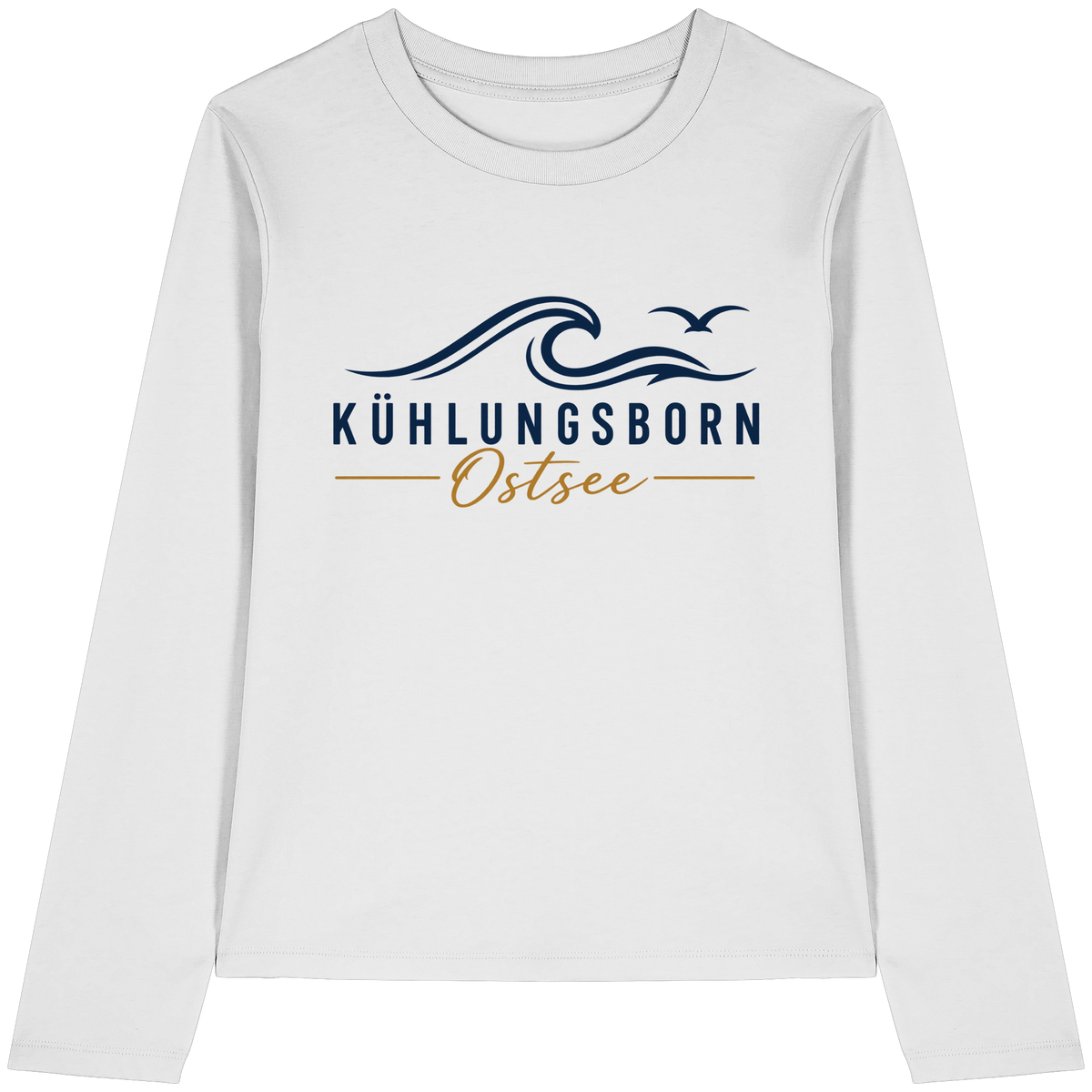 Kühlungsborn Baltic Waves Damen Bio-Longsleeve Light Edition in White – originales Shirtigo-Frontmockup