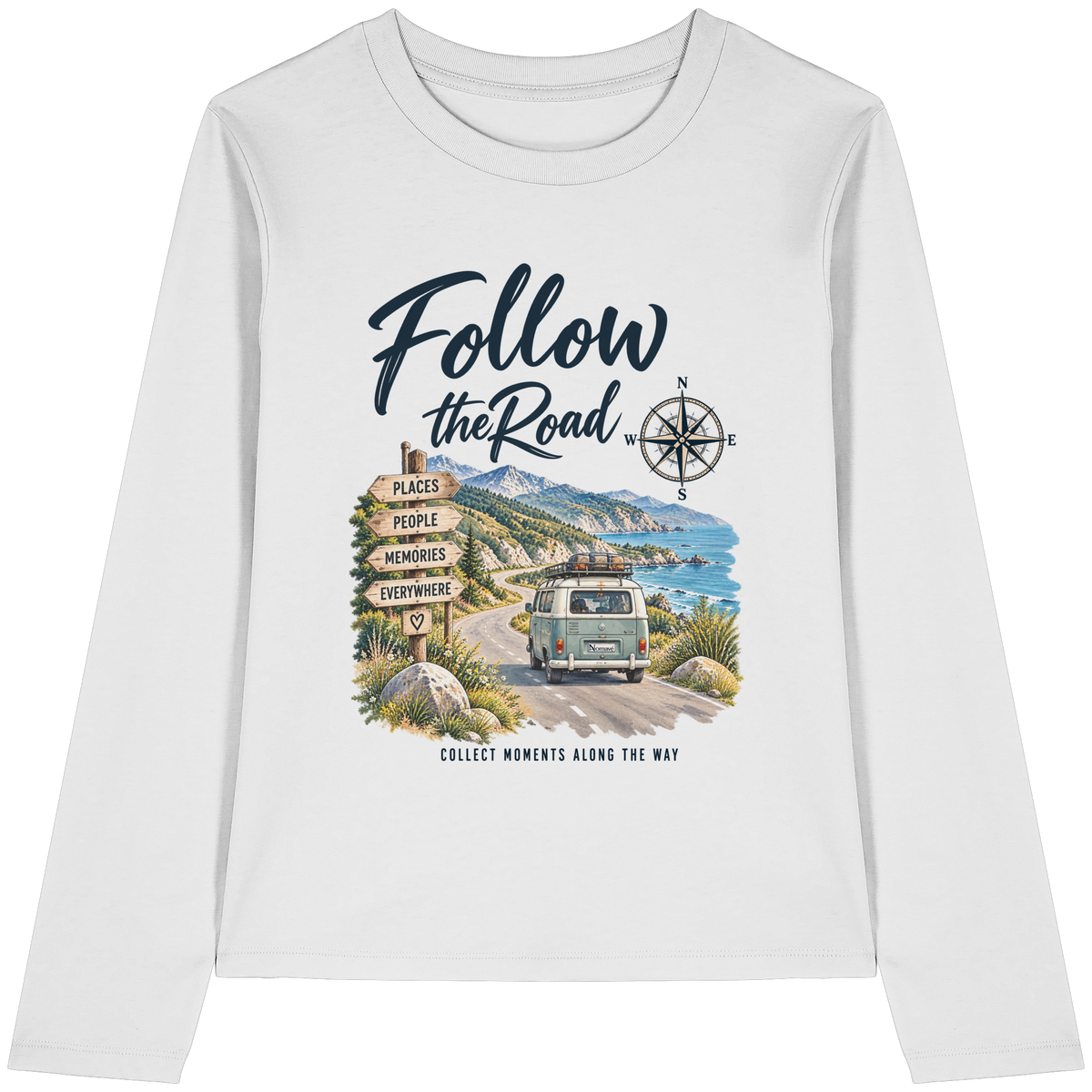 Follow the Road – Vanlife – Damen Bio Longsleeve – Frontprint