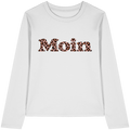 Weißes Damen-Bio-Longsleeve von vorne mit Moin-Leo-Blush-Pink-Frontprint.