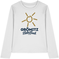 Damen Bio Longsleeve Grömitz Sonne Baltic Beach in White – Frontdruck mit goldener Sonne, Shirtigo-Originalmockup 1
