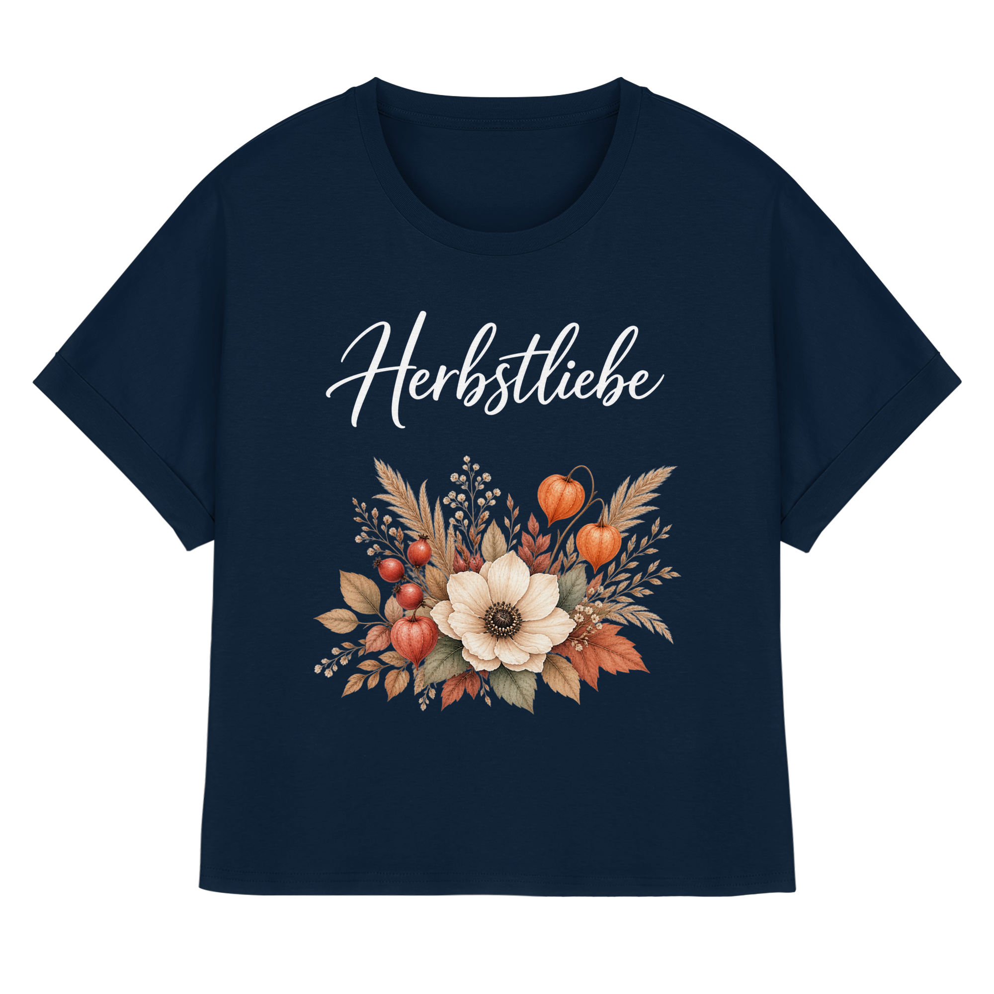 Herbstliebe – Golden Harvest - Dark Edition - - Womens Organic Rolled Sleeves T-Shirt