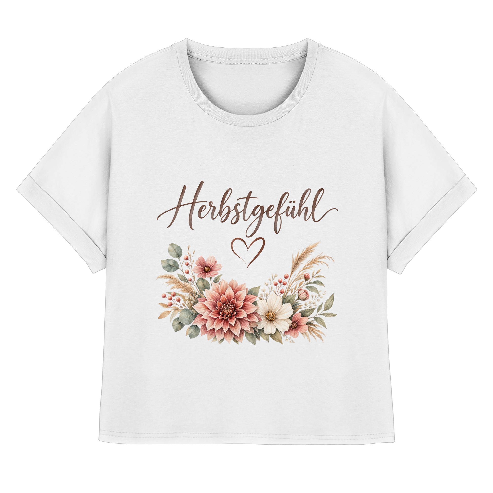 Herbstgefühl – Autumn Bloom - Womens Organic Rolled Sleeves T-Shirt