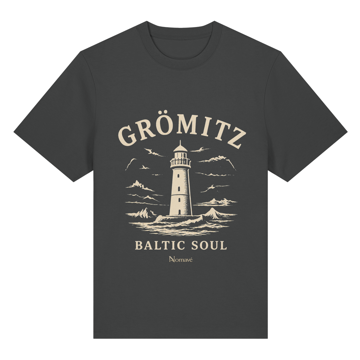 Grömitz Baltic Soul Dark Bio-Heavy T-Shirt in anthracite mit maritimem Grömitz-Motiv