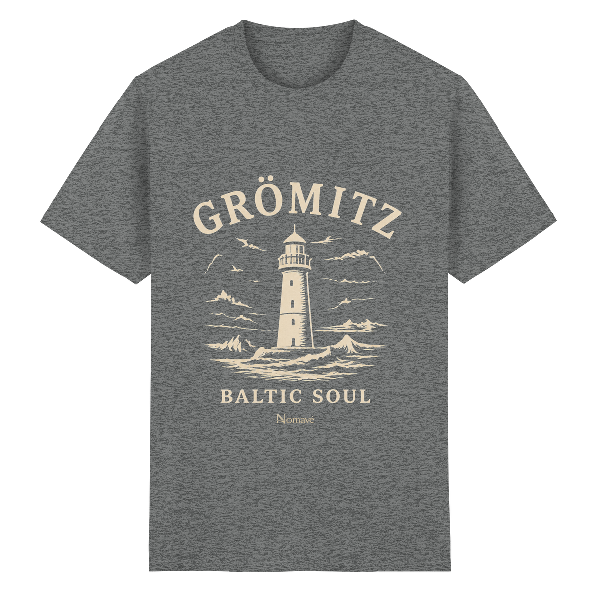 Grömitz Baltic Soul Dark Essential T-Shirt in graphite heather mit maritimem Grömitz-Motiv