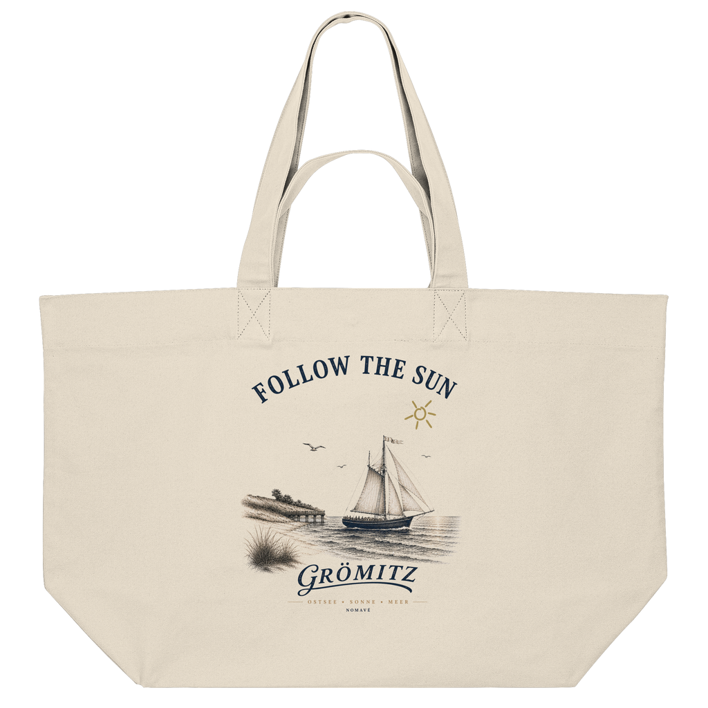 Grömitz Follow the Sun Organic Shopping Bag in Natural Raw mit Segelschiffmotiv