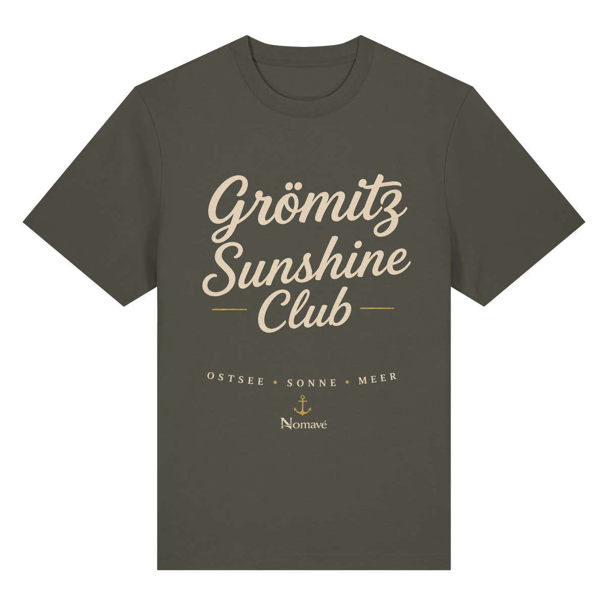 Grömitz Sunshine Club Dark Bio-Heavy T-Shirt in khaki mit Sunshine-Club-Motiv