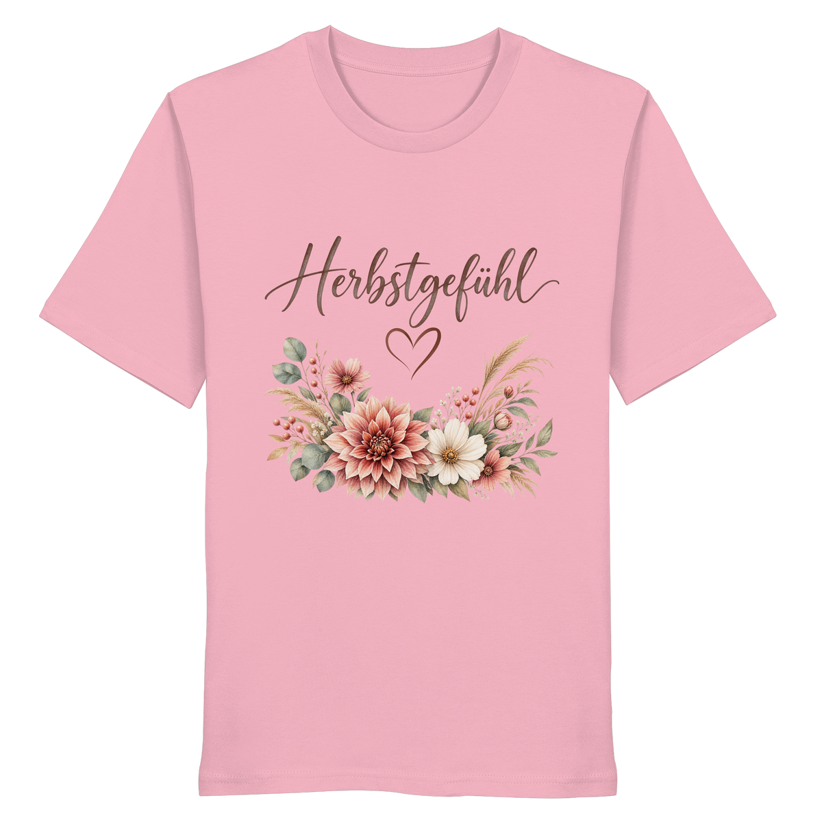 Herbstgefühl – Autumn Bloom – Bio T-Shirt – Vorderansicht in cotton pink
