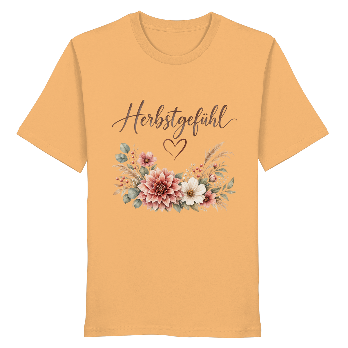 Herbstgefühl – Autumn Bloom – Bio T-Shirt – Vorderansicht in nispero