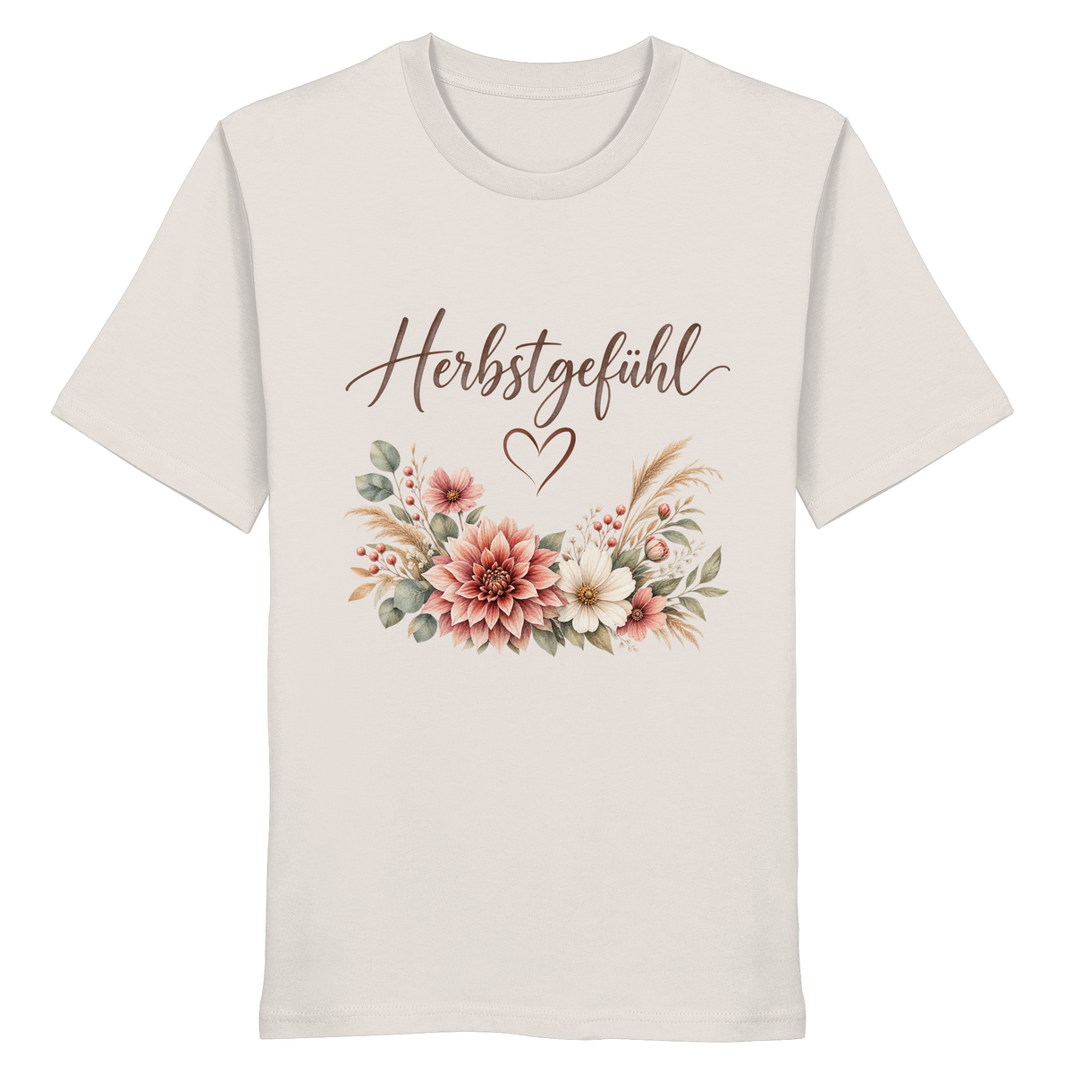 Herbstgefühl – Autumn Bloom – Bio T-Shirt – Vorderansicht in vintage white