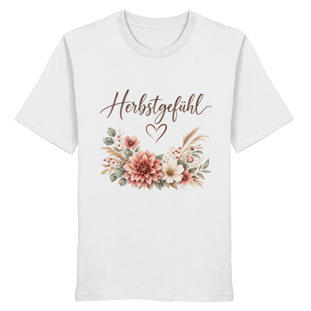 Herbstgefühl – Autumn Bloom – Bio T-Shirt – Vorderansicht in white