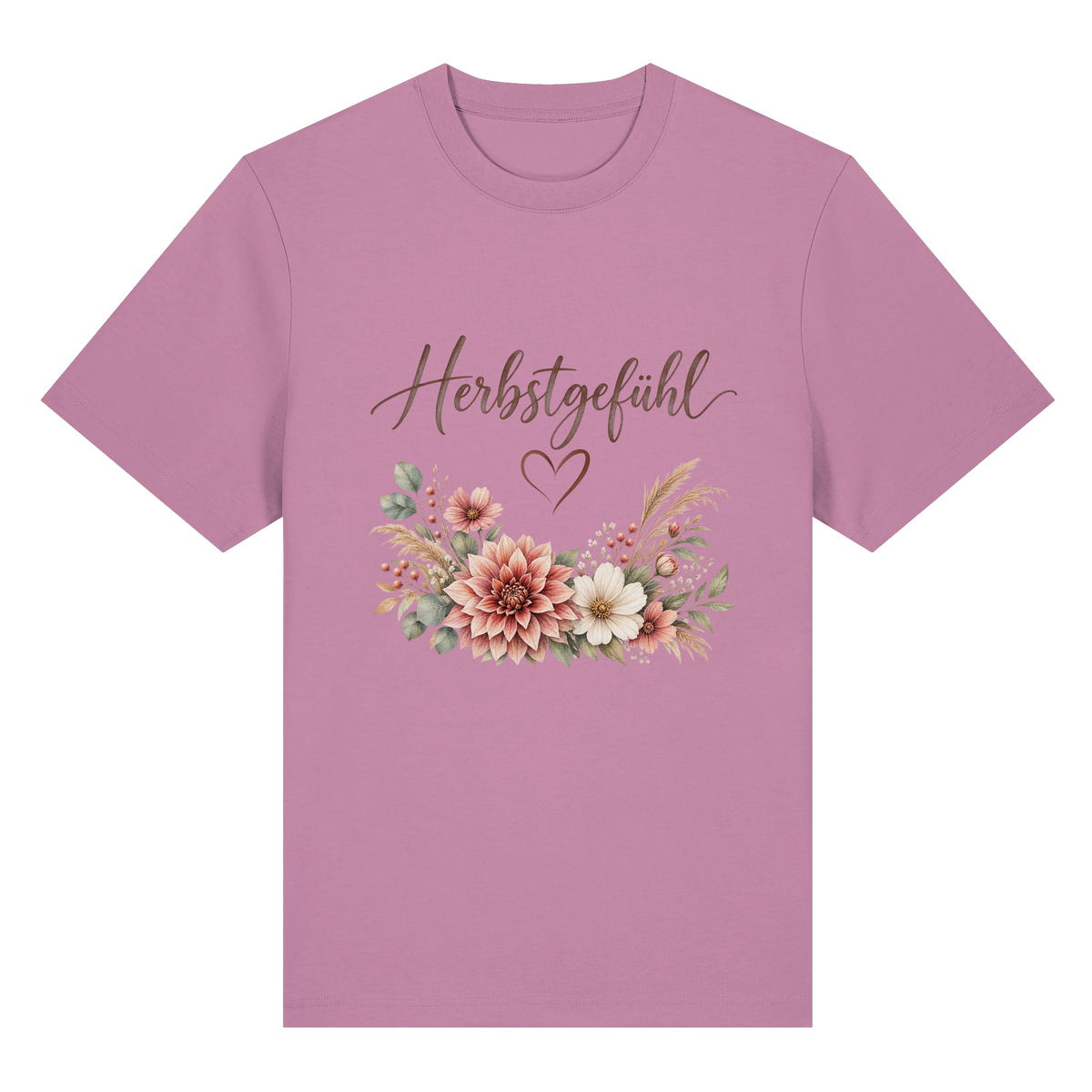 Herbstgefühl – Autumn Bloom – Bio-Heavy T-Shirt – Vorderansicht in bubble pink