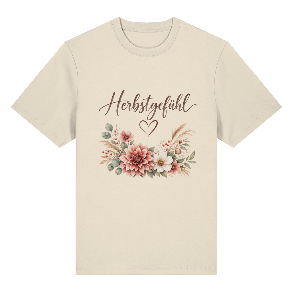Herbstgefühl – Autumn Bloom – Bio-Heavy T-Shirt – Vorderansicht in natural raw