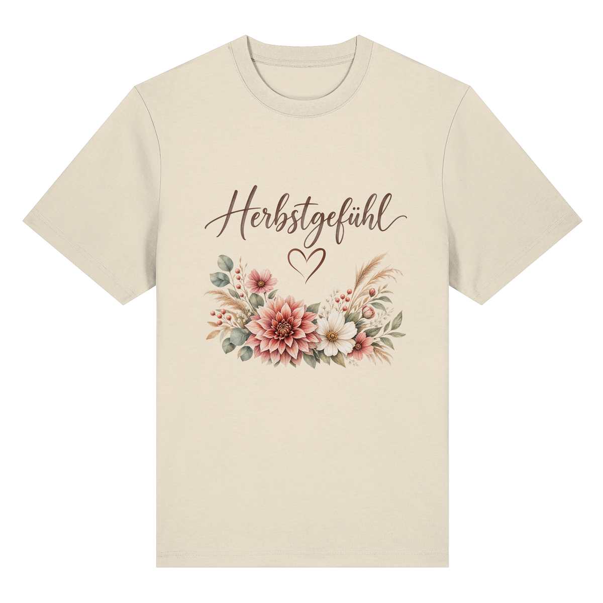 Herbstgefühl – Autumn Bloom – Bio-Heavy T-Shirt – Vorderansicht in natural raw