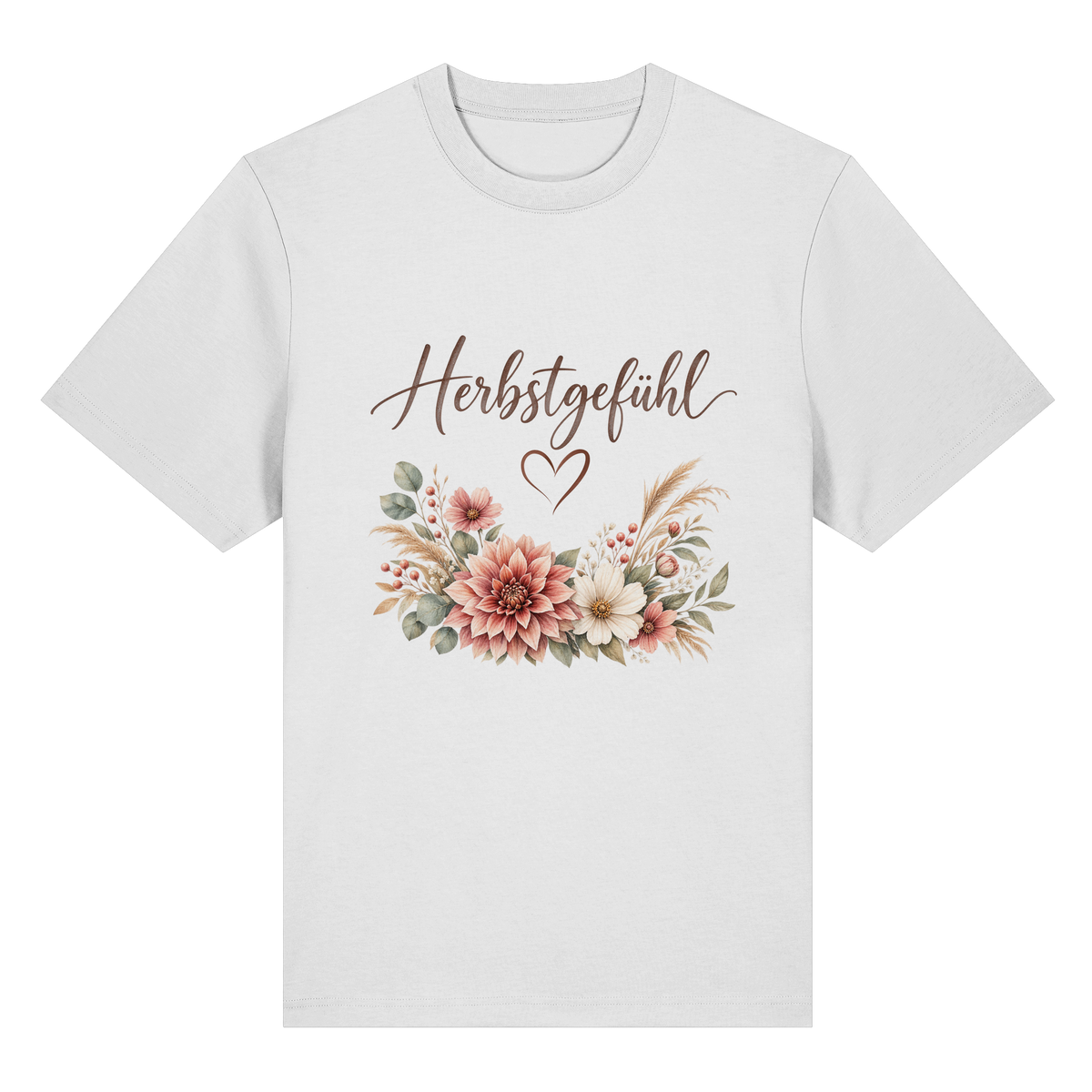 Herbstgefühl – Autumn Bloom – Bio-Heavy T-Shirt – Vorderansicht in white