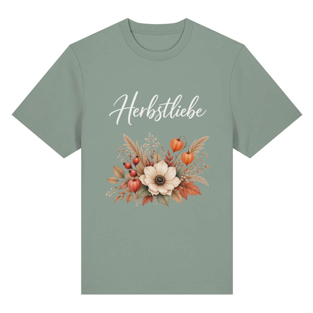 Herbstliebe – Golden Harvest – Dark Edition – Bio-Heavy T-Shirt – Vorderansicht in aloe