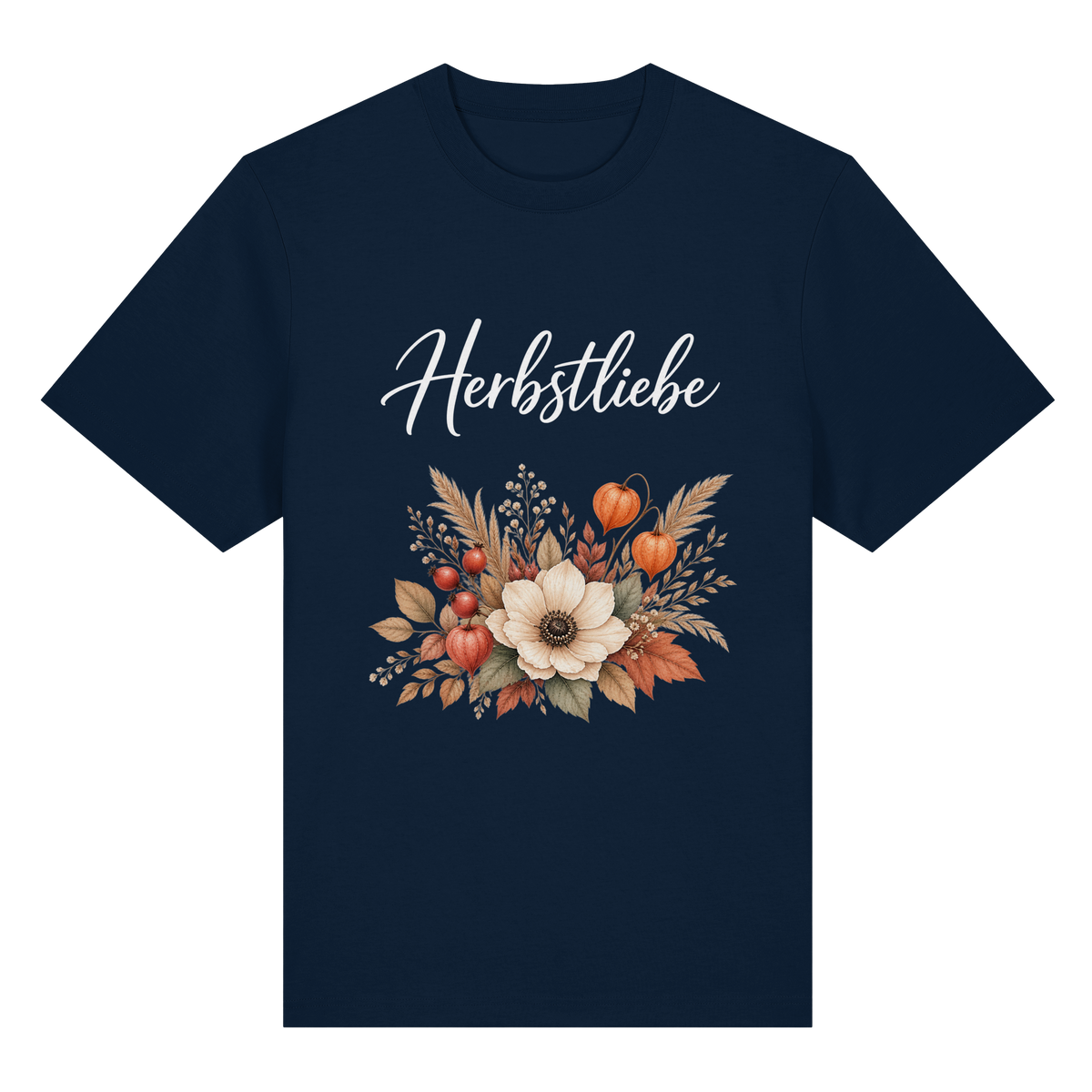 Herbstliebe – Golden Harvest – Dark Edition – Bio-Heavy T-Shirt – Vorderansicht in french navy