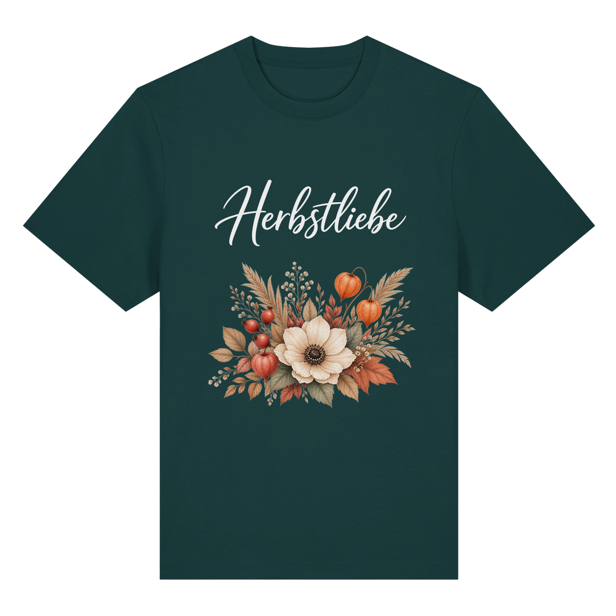 Herbstliebe – Golden Harvest – Dark Edition – Bio-Heavy T-Shirt – Vorderansicht in glazed green
