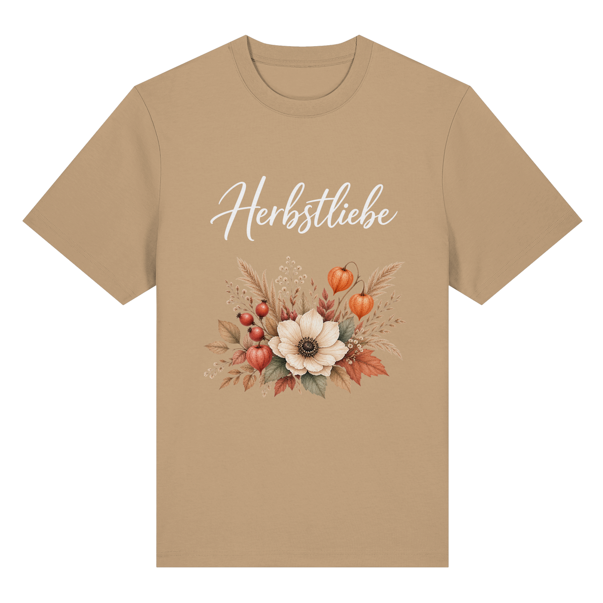 Herbstliebe – Golden Harvest – Dark Edition – Bio-Heavy T-Shirt – Vorderansicht in latte
