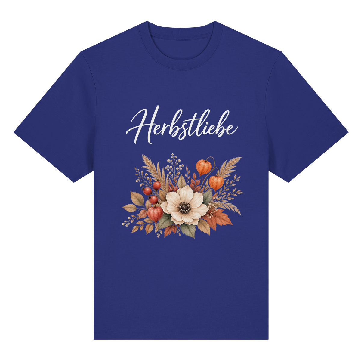 Herbstliebe – Golden Harvest – Dark Edition – Bio-Heavy T-Shirt – Vorderansicht in worker blue