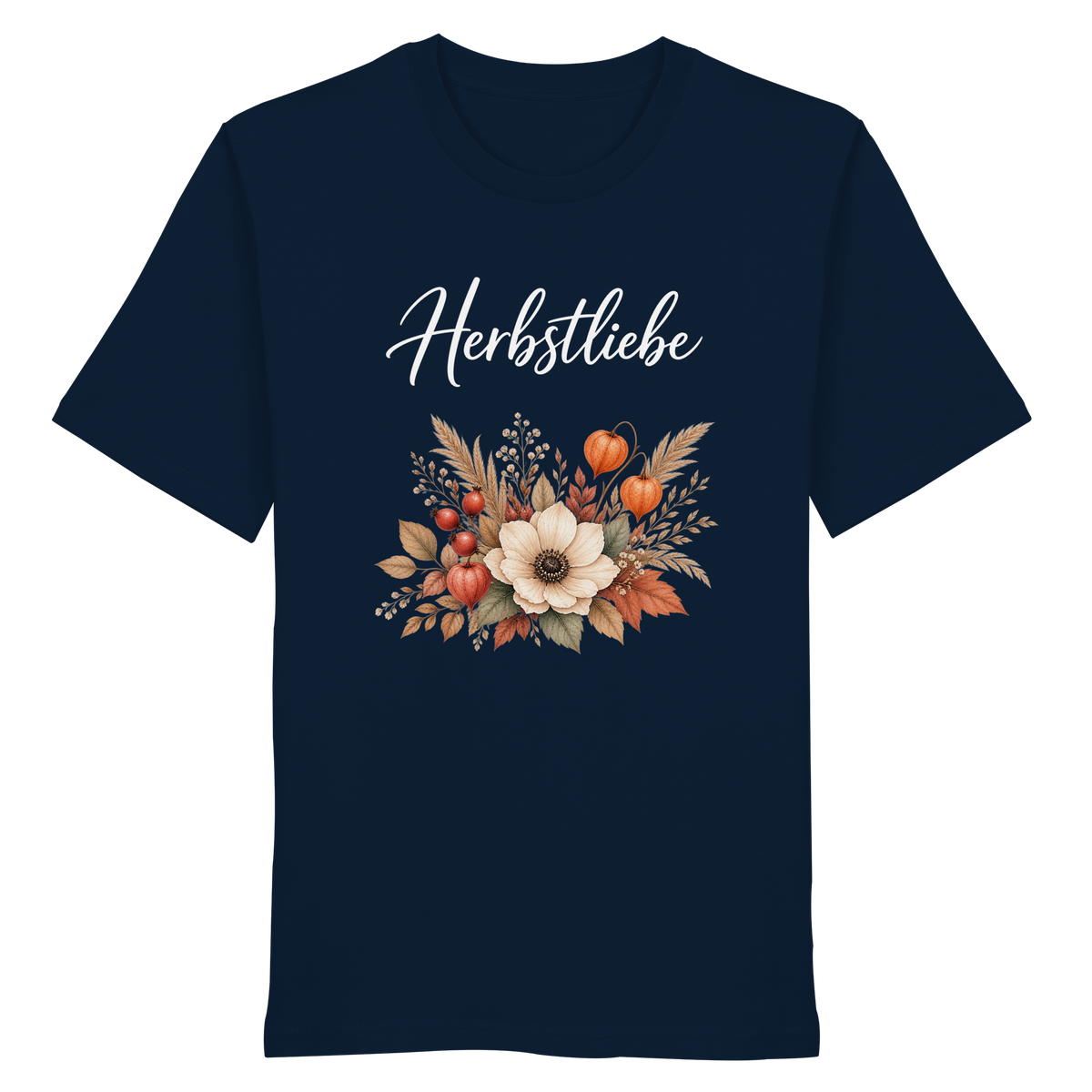 Herbstliebe – Golden Harvest – Dark Edition – Bio T-Shirt – Vorderansicht in french navy