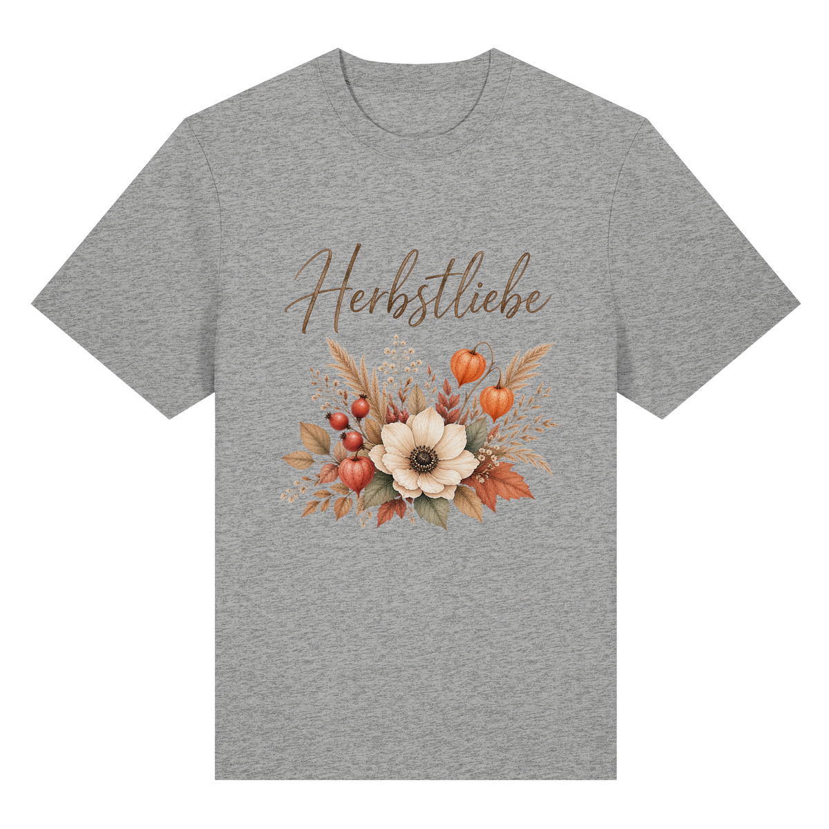 Herbstliebe – Golden Harvest – Helle Edition – Bio-Heavy T-Shirt – Vorderansicht in heather grey