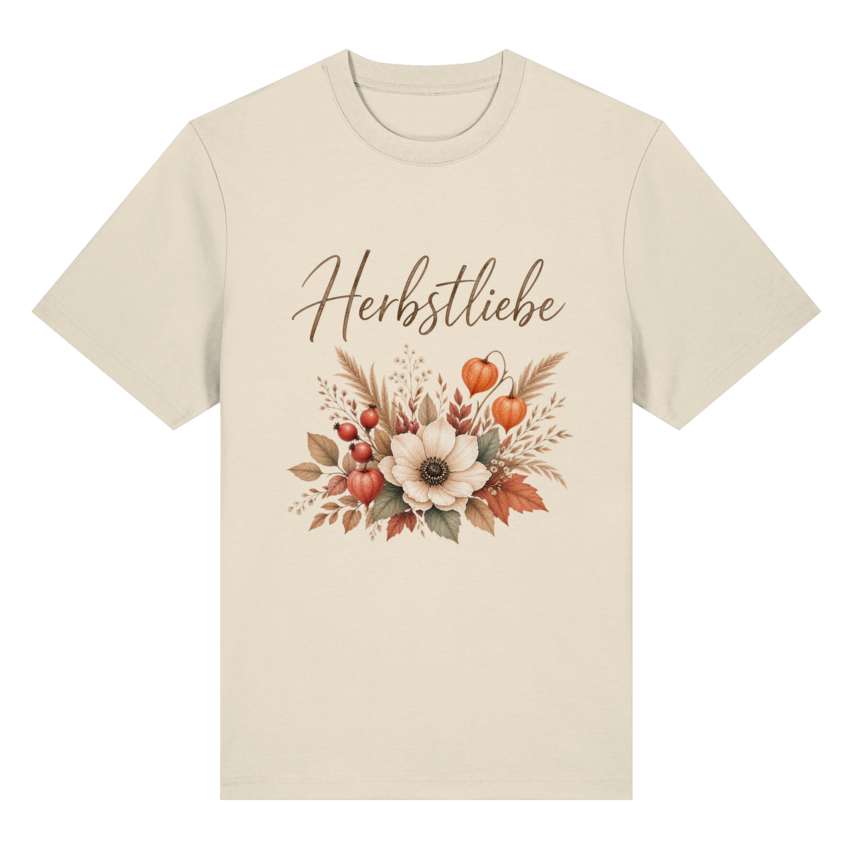 Herbstliebe – Golden Harvest – Helle Edition – Bio-Heavy T-Shirt – Vorderansicht in natural raw