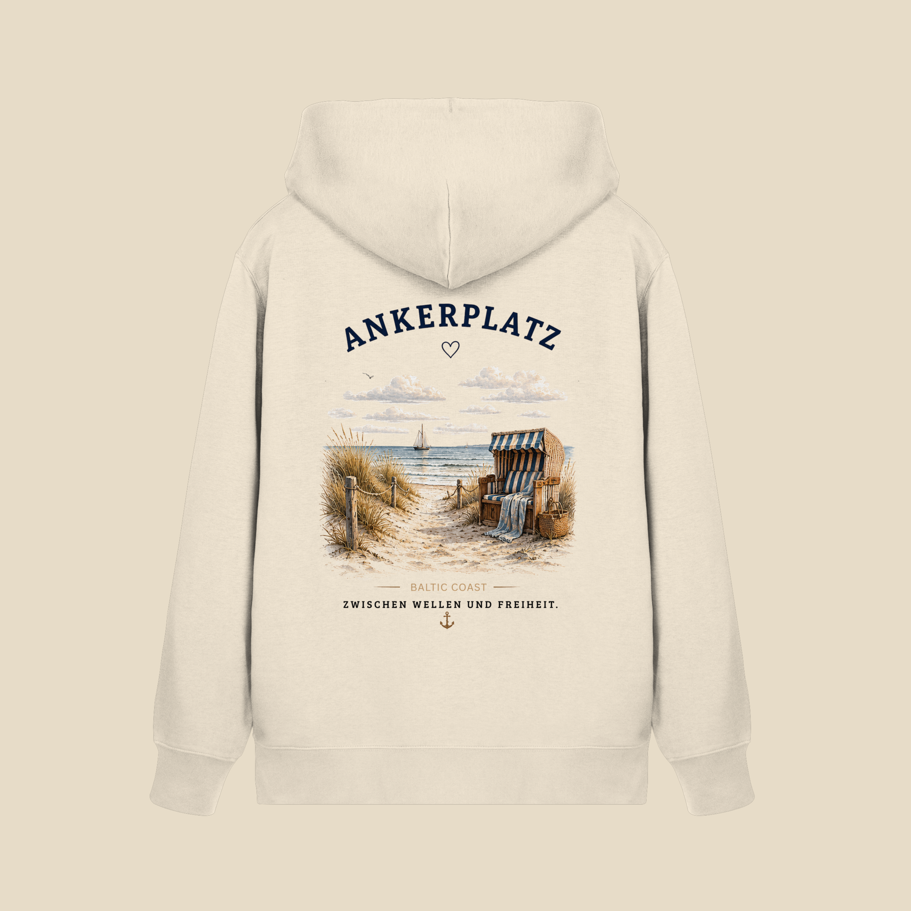 Ankerplatz Hoodie – Küstengefühl Sea & Soul – Bio Hoodie mit Rückenprint