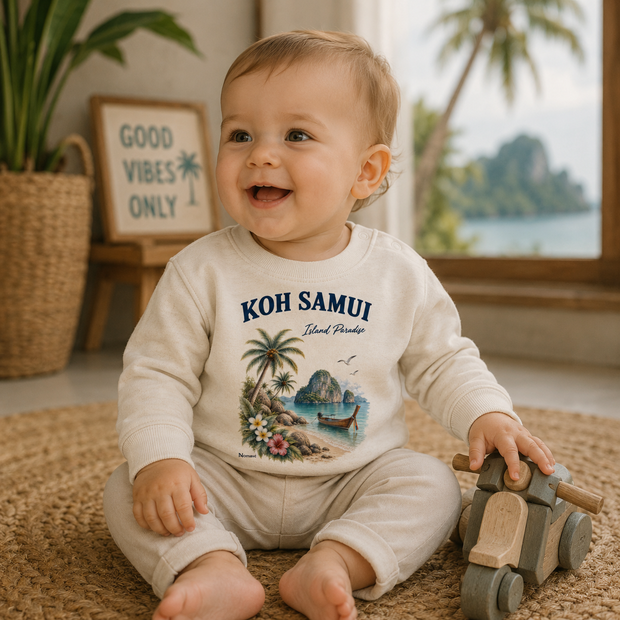 Baby trägt das Koh Samui Island Paradise Sweatshirt von Nomavé mit tropischem Thailand-Motiv