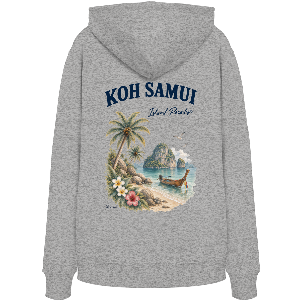 Koh Samui Island Paradise Bio Hoodie mit Rückenprint in Heather Grey