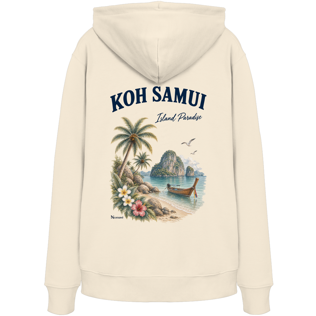 Koh Samui Island Paradise Bio Hoodie mit Rückenprint in Natural Raw