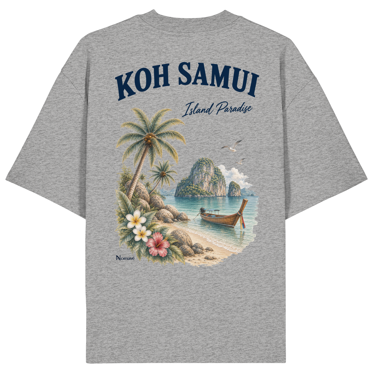 Koh Samui Island Paradise Bio Oversize T-Shirt in Heather Grey mit Rückenprint