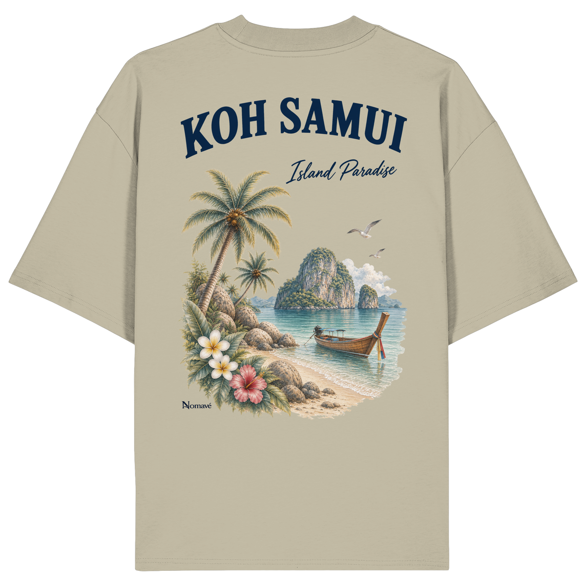 Koh Samui Island Paradise Bio Oversize T-Shirt in Stone mit Rückenprint