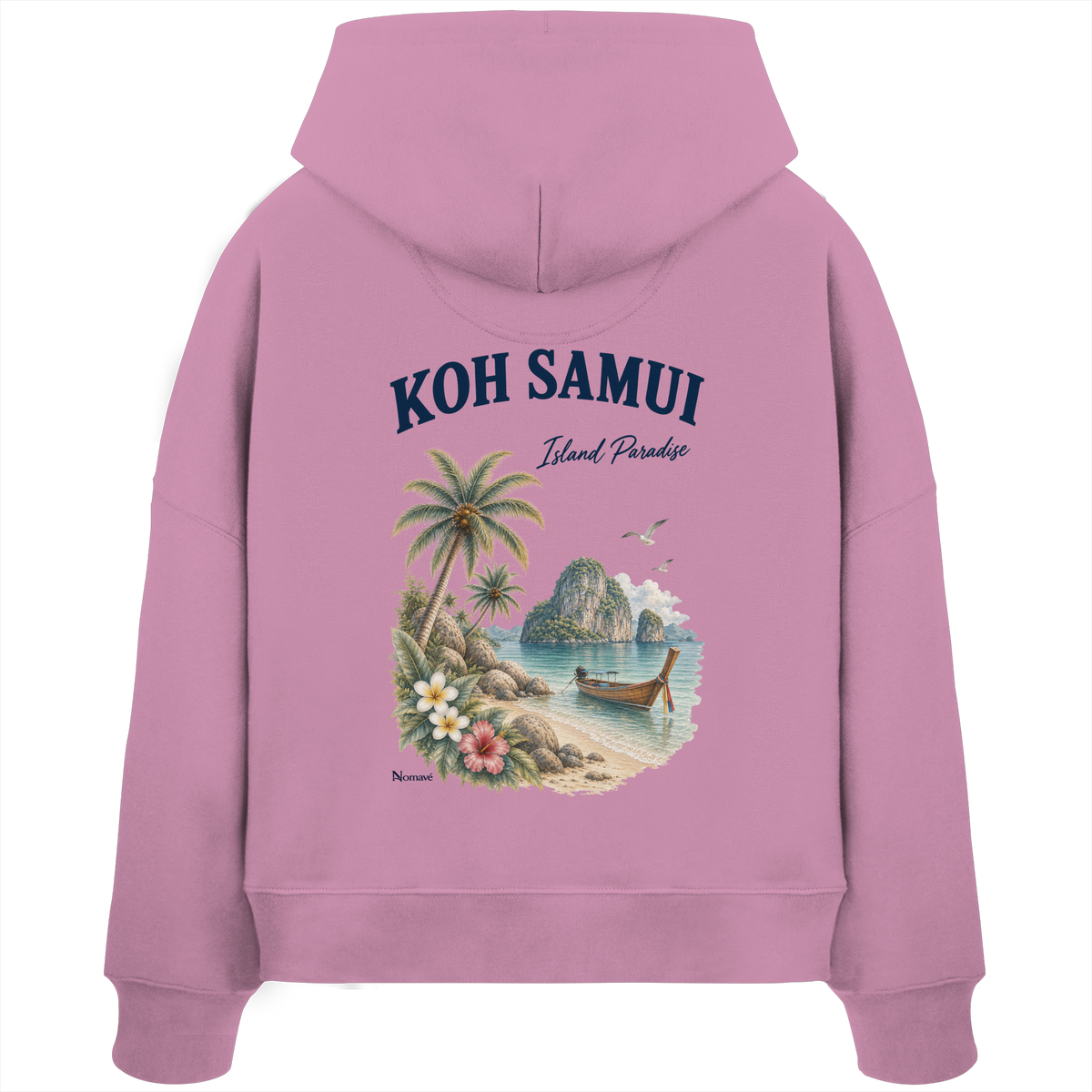 Koh Samui Island Paradise Damen Bio Boxcut Hoodie mit Rückenprint in Bubble Pink