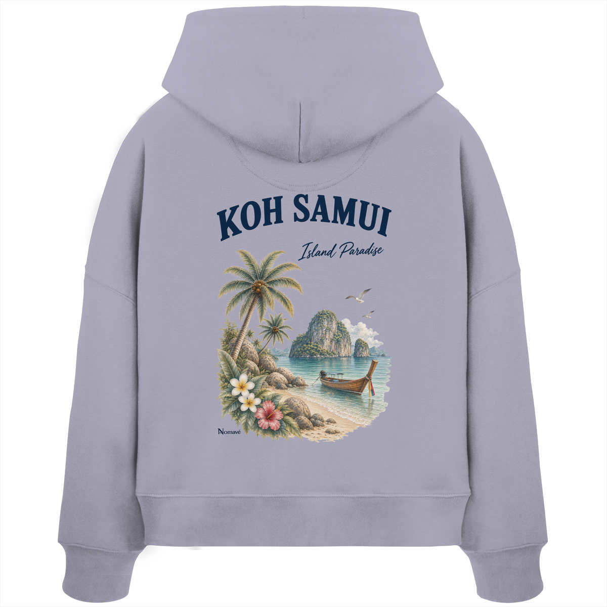 Koh Samui Island Paradise Damen Bio Boxcut Hoodie mit Rückenprint in Lavender