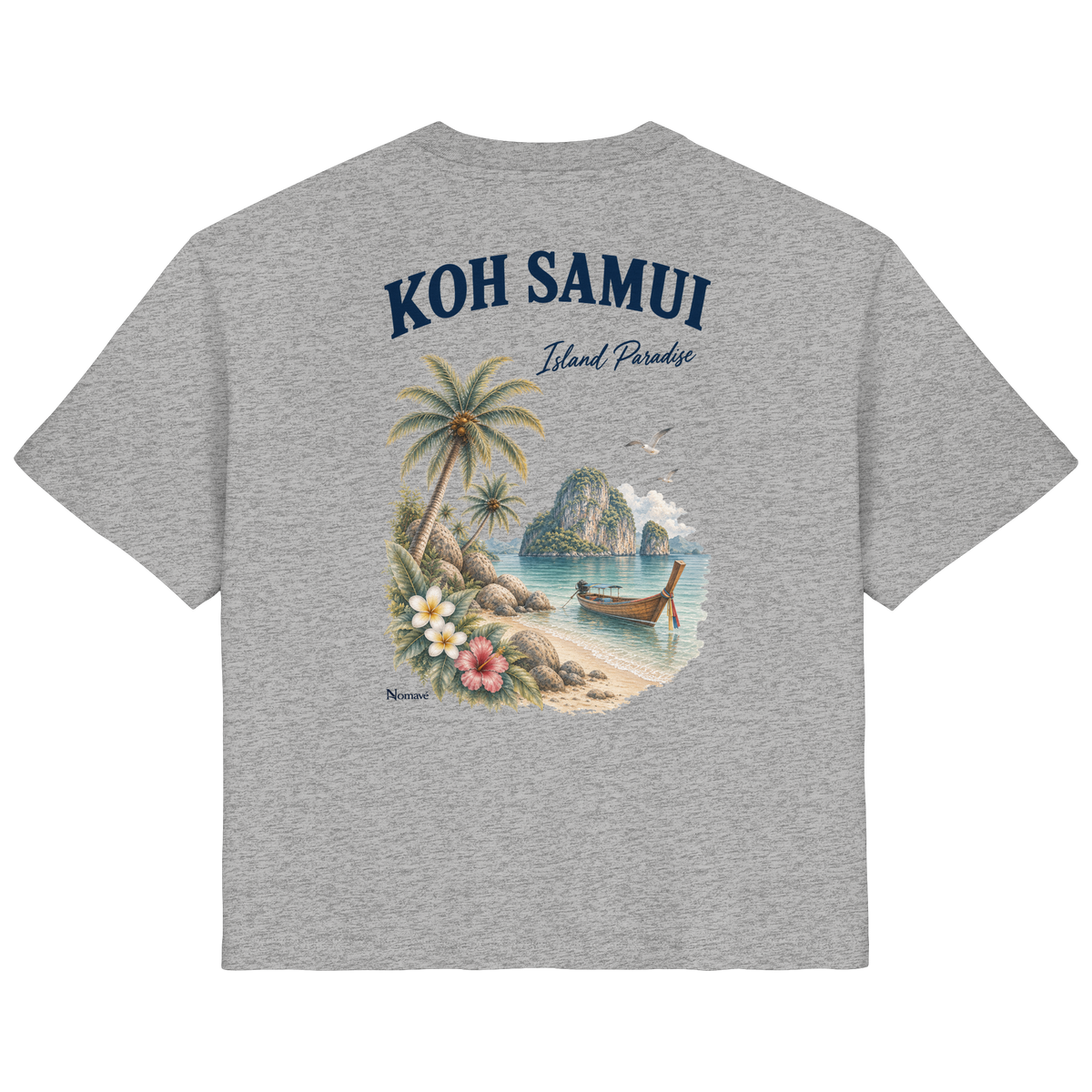 Koh Samui Island Paradise Damen Bio T-Shirt in Heather Grey mit Rückenprint