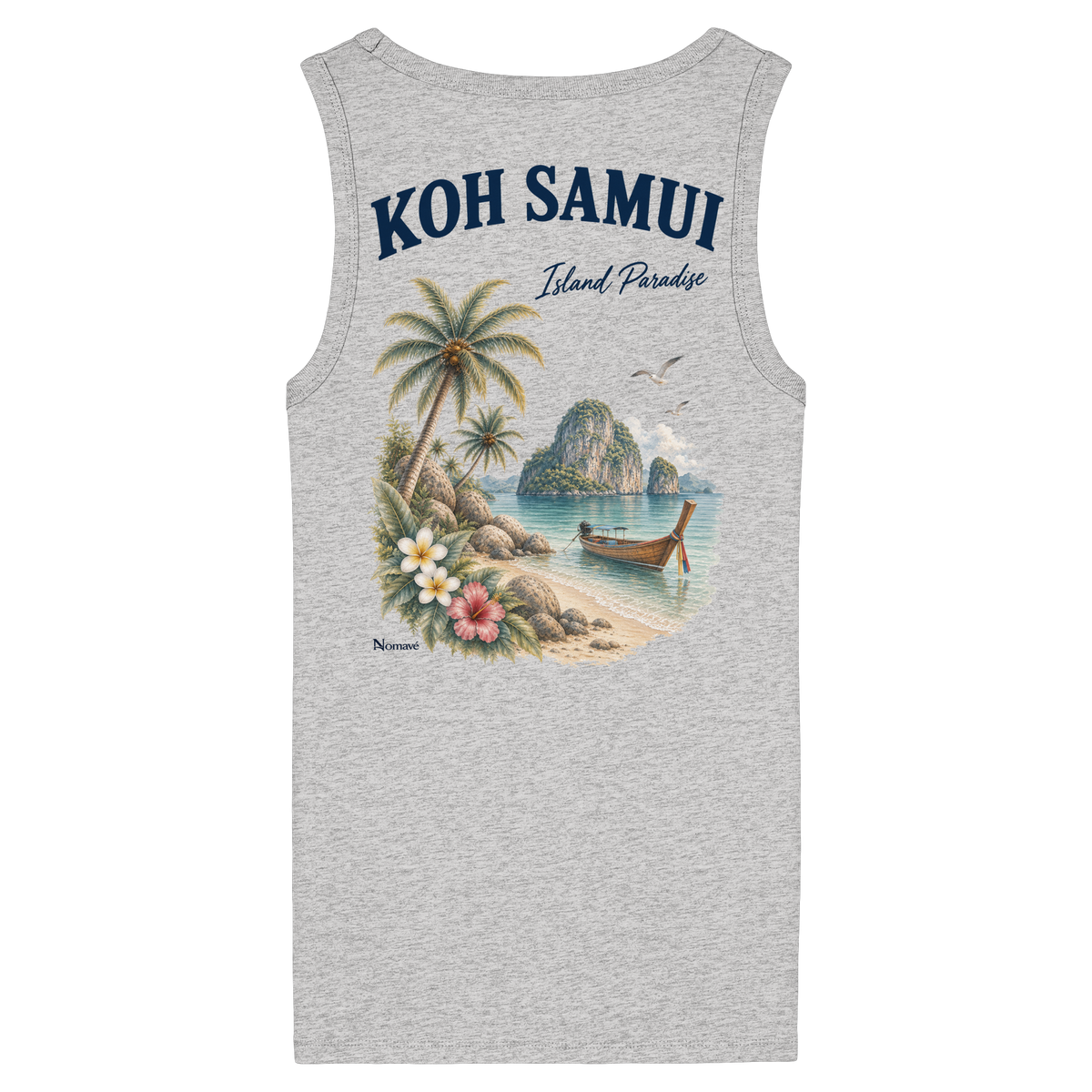 Koh Samui Island Paradise Damen Bio Tanktop mit Rückenprint in Cool Heather Grey
