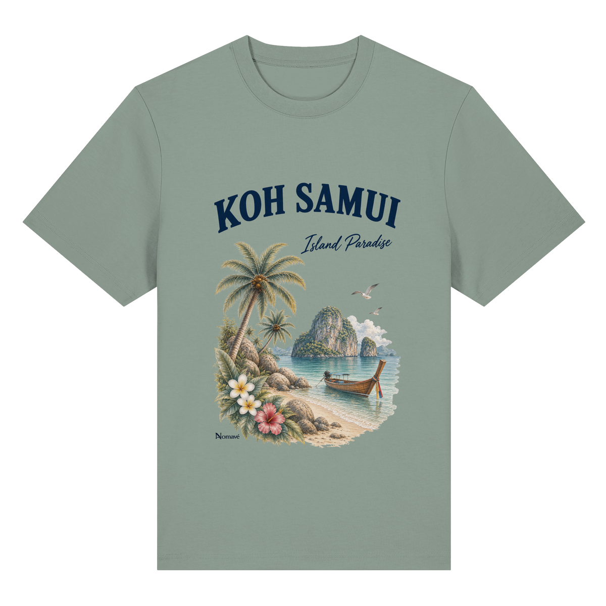 Koh Samui – Island Paradise – Helle Edition / Frontprint – Bio-Heavy T-Shirt – Vorderansicht in aloe