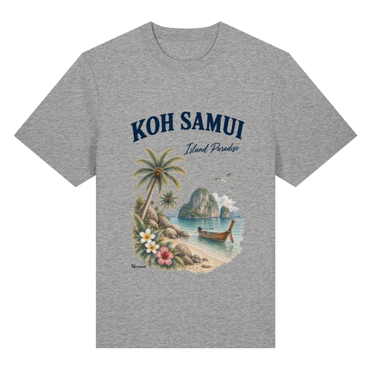 Koh Samui – Island Paradise – Helle Edition / Frontprint – Bio-Heavy T-Shirt – Vorderansicht in heather grey