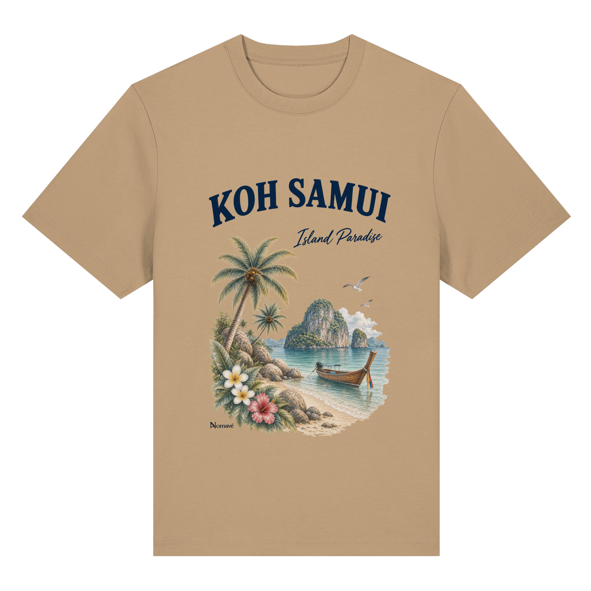 Koh Samui – Island Paradise – Helle Edition / Frontprint – Bio-Heavy T-Shirt – Vorderansicht in latte