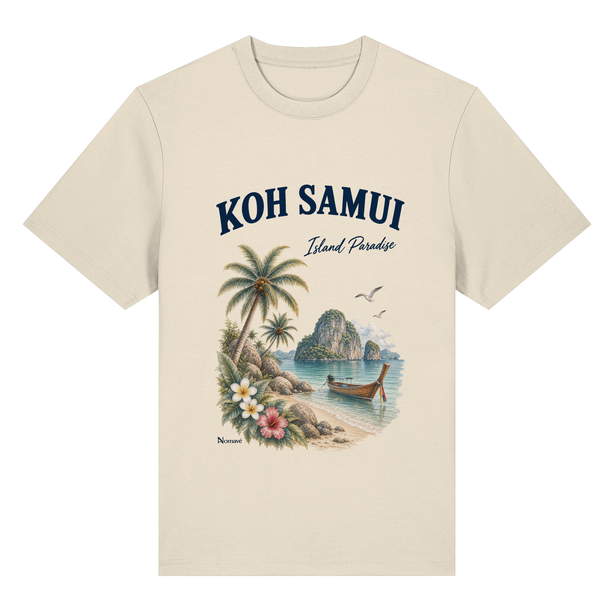 Koh Samui – Island Paradise – Helle Edition / Frontprint – Bio-Heavy T-Shirt – Vorderansicht in natural raw
